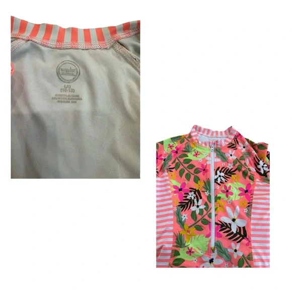 Wonder Nation girls Floral Long Sleeve Swimsuit - Large 10/12 GUC - Picture 3 of 3